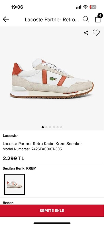 Lacoste Lacoste Partner Retro Kadın Krem Sneaker