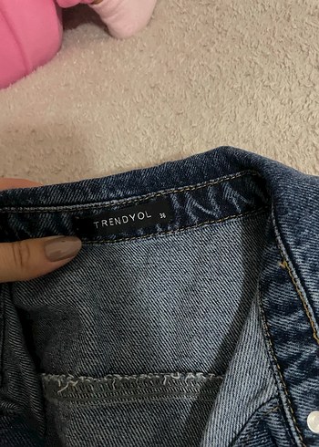Trendyol & Milla Düğmeli Kısa Kollu Lacivert Denim tulum