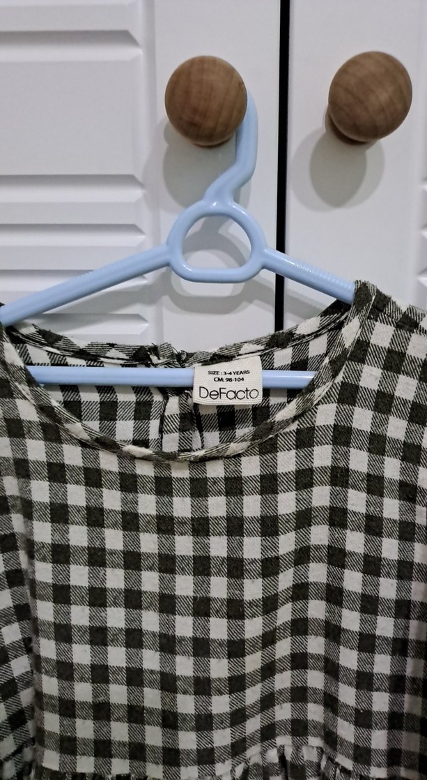 Yeşil Kareli Fırfırlı kiz çocuk Elbise - Görsel 2