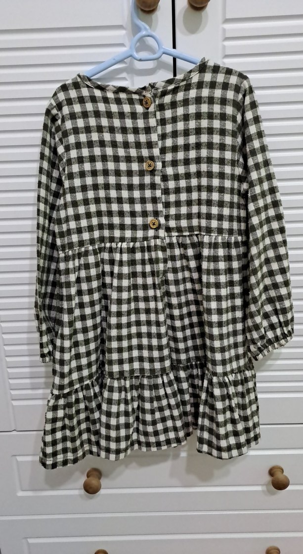 Yeşil Kareli Fırfırlı kiz çocuk Elbise - Görsel 3