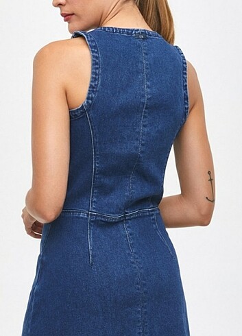 s Beden mavi Renk Denim elbise