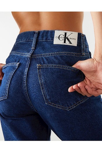 Calvin Klein Koyu Mavi Yuksek Bel Denim Mom Jean