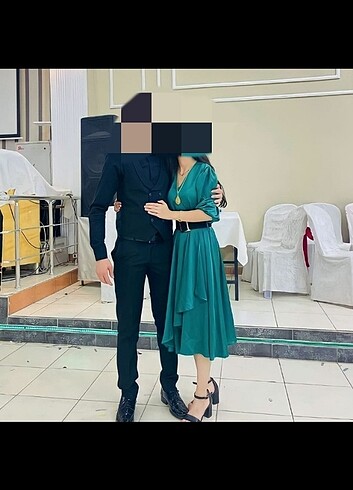 Saten kumaş midi abiye elbise