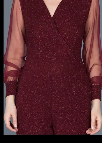 Bordo V Yakalı Uzun Kollu Tulum - Görsel 2