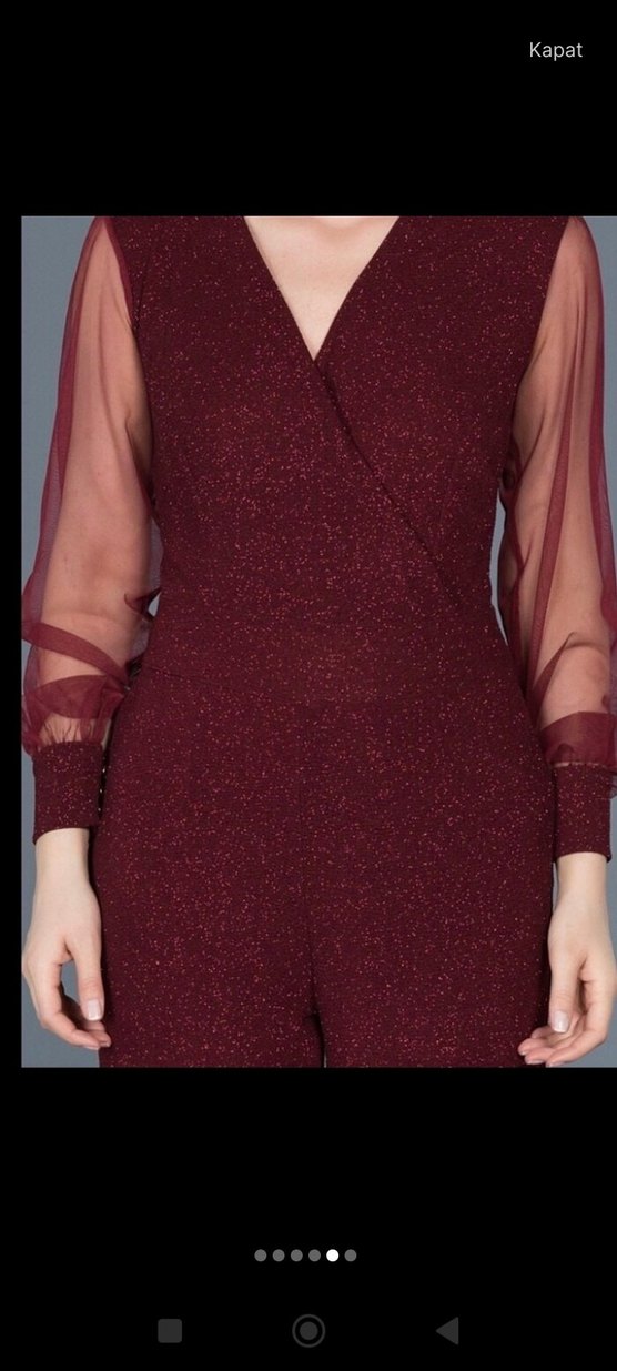 Bordo V Yakalı Uzun Kollu Tulum - Görsel 2