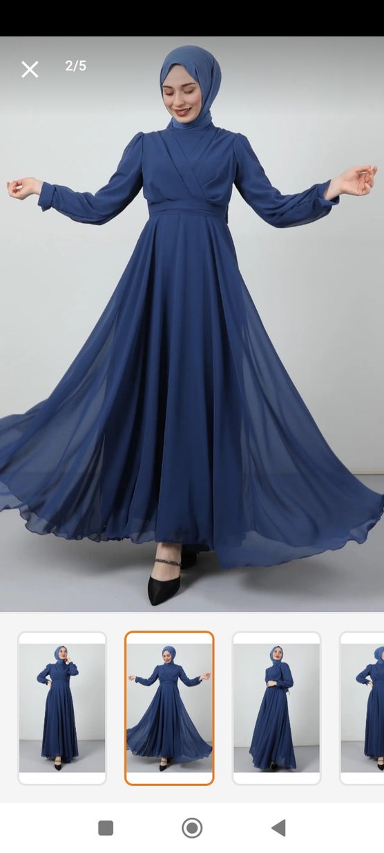 Kadın Mavi şifon abiye Elbise - Görsel 2