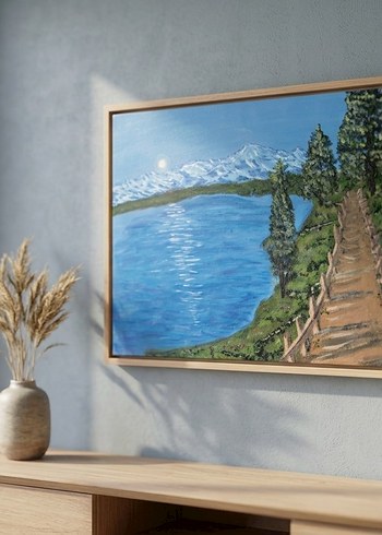 American Vintage Canli Mavi Goller Ve Dag Manzarasi Orjinal Eser Vintage Urun