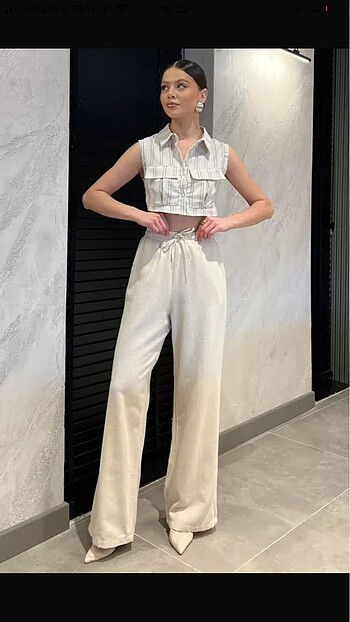 Zara Ekru Keten Pantolon
