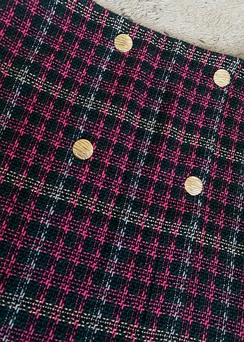 Düğmeli Kareli Mini Etek - Görsel 2