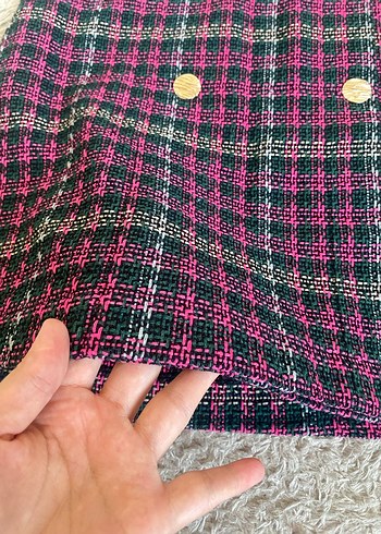 Düğmeli Kareli Mini Etek - Görsel 3