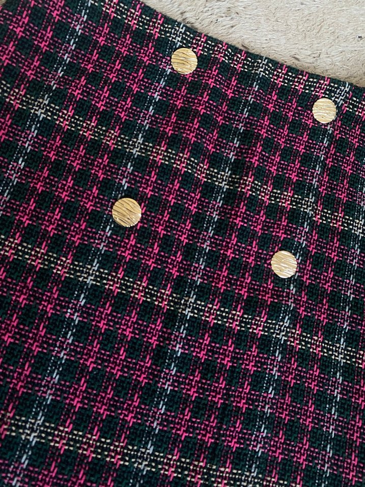 Düğmeli Kareli Mini Etek - Görsel 2