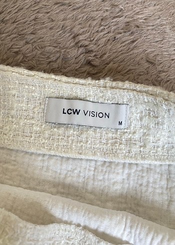 Düğmeli Beyaz Mini Keten Etek - Görsel 4