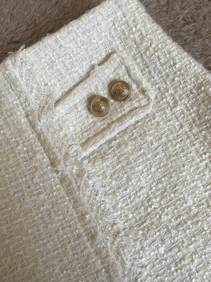 Düğmeli Beyaz Mini Keten Etek - Görsel 2