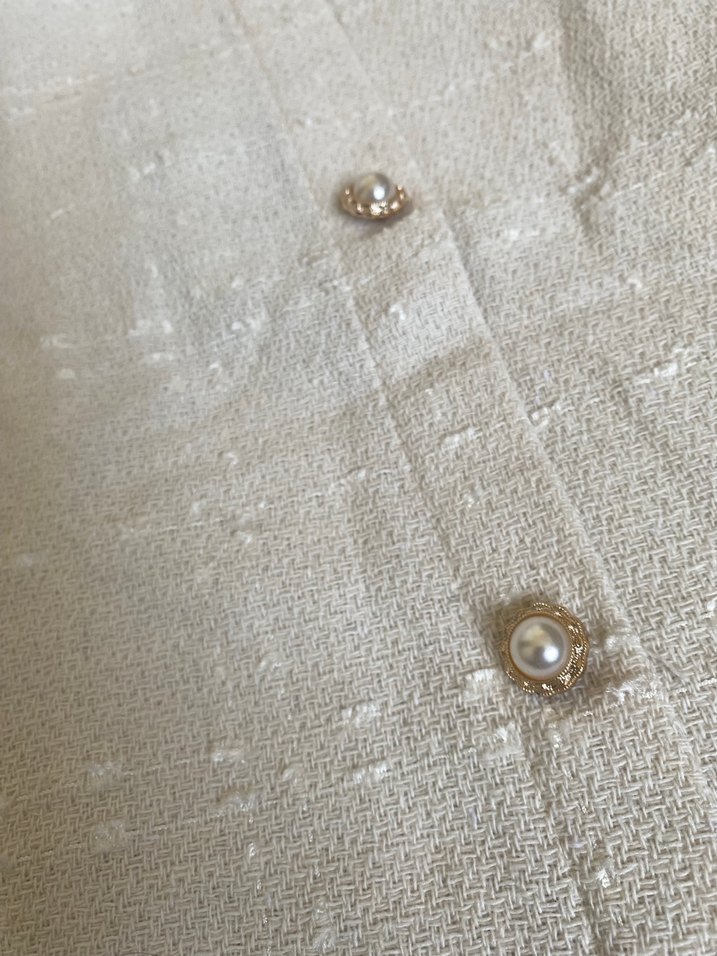 Düğmeli Beyaz Nakışlı Keten Mini Etek - Görsel 2