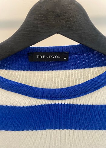 Mavi Beyaz Çizgili Pamuklu Kadın Kazak - Görsel 2