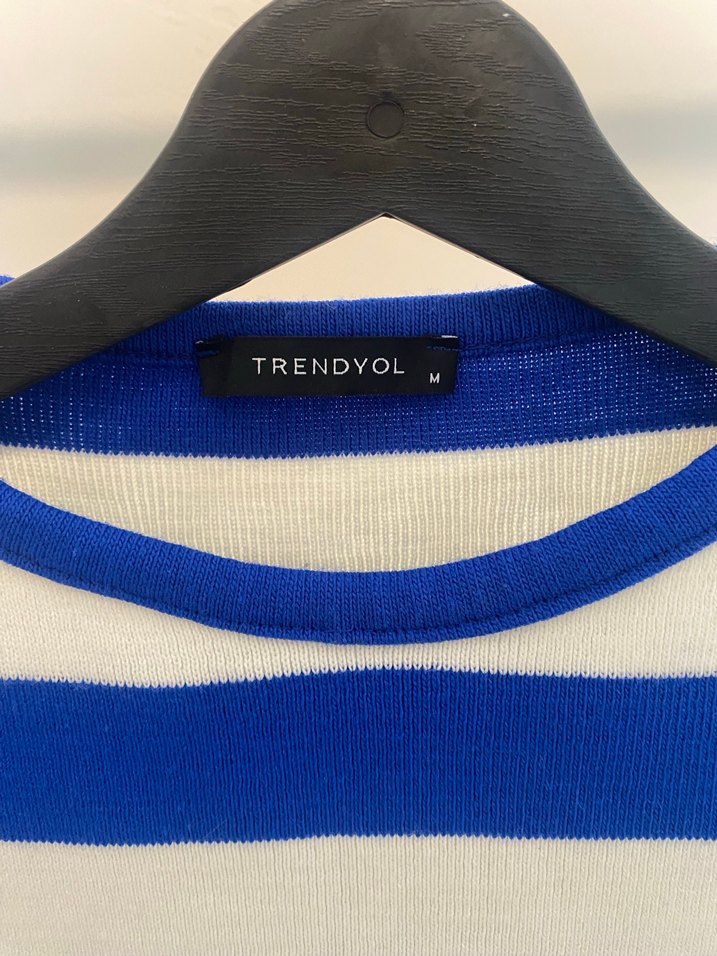 Mavi Beyaz Çizgili Pamuklu Kadın Kazak - Görsel 2