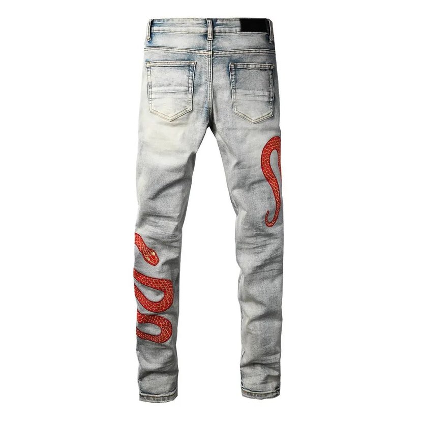 Kırmızı Yılan Desenli Amiri Mavi Slim Jean — görsel 2/9