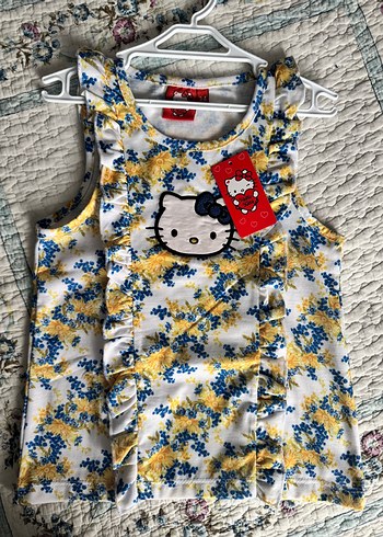Hello Kitty Cicekli Kiz Cocuk Kolsuz Ust
