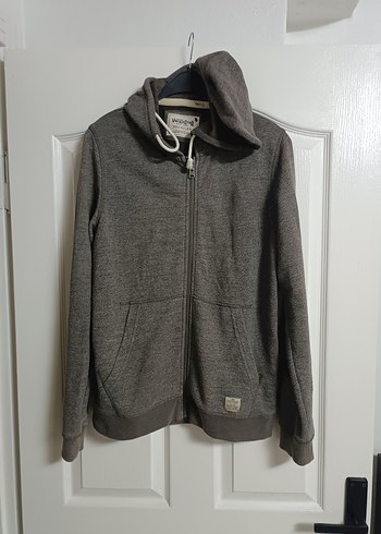 Diğer Gri Melanj Kapusonlu Fermuarli Sweatshirt