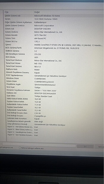 Beden Renk Laptop MSI GF75 THİN 9SC