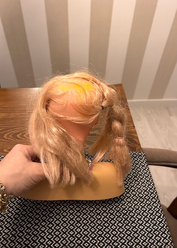 Pembe saçlı oyuncak bebek başı - Görsel 2