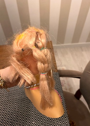 Pembe saçlı oyuncak bebek başı - Görsel 3