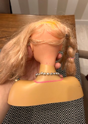 Pembe saçlı oyuncak bebek başı - Görsel 6