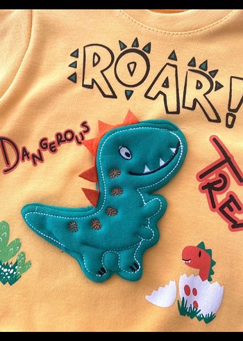 Sarı Dinozor Baskılı Erkek Bebek Takımı - Görsel 4