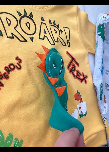 Sarı Dinozor Baskılı Erkek Bebek Takımı - Görsel 3