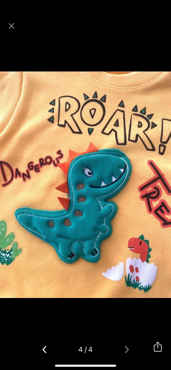 Sarı Dinozor Baskılı Erkek Bebek Takımı - Görsel 4