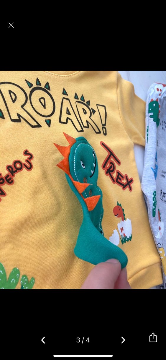 Sarı Dinozor Baskılı Erkek Bebek Takımı - Görsel 3