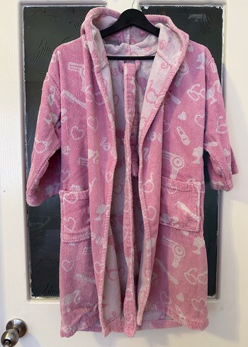 Kız Çocuk Kapüşonlu Pembe Bornoz - Görsel 2
