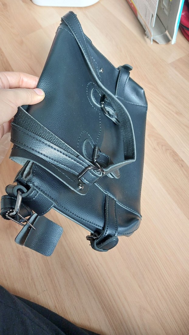 Gri Deri Biker Kadın Çanta - Görsel 2