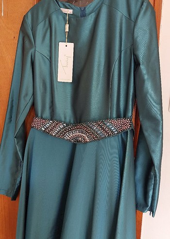 Uzun Turkuaz Drapeli Kadın Abiye Elbise - Görsel 2