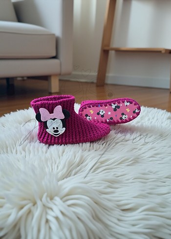 Kız Çocuk Pembe Örgü Sıcak Ev Terliği - Görsel 2