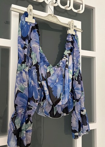 Diesel Romantik Mavi Cicekli Volanli Bluz