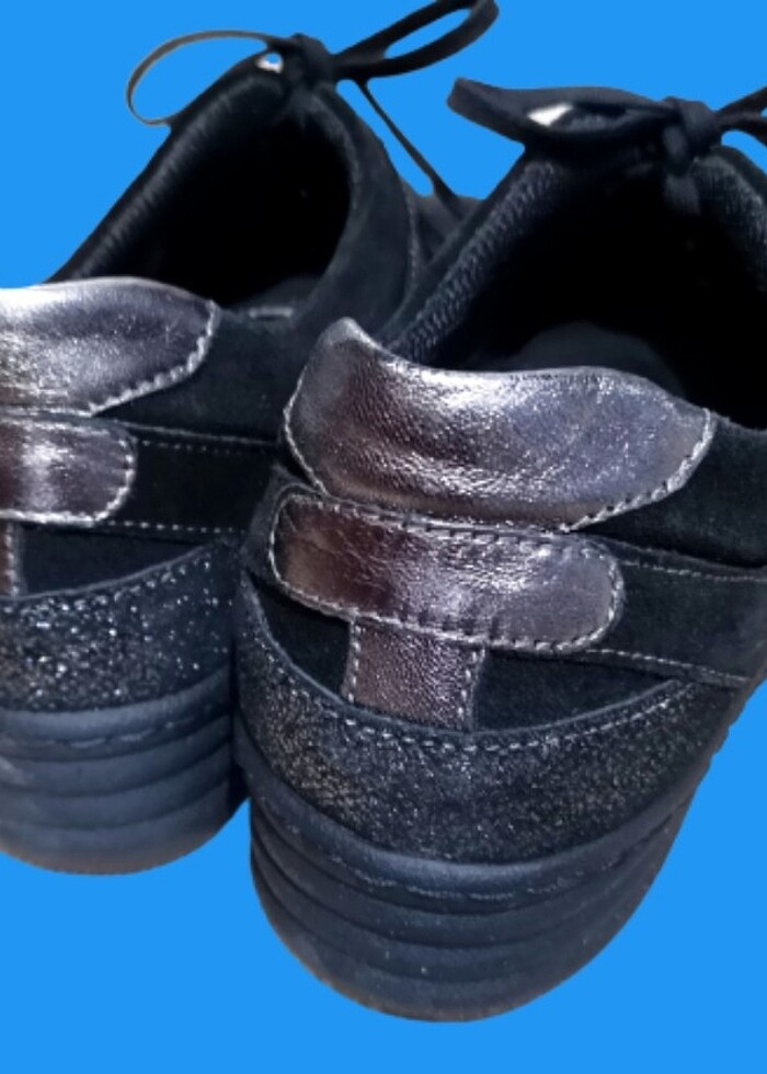 ECO BİO HAKİKİ DERİ SİYAH SİMLİ KADIN SPOR AYAKKABI - Görsel 3