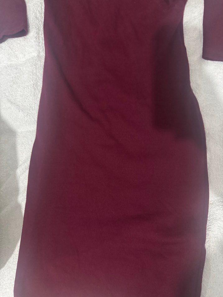 Bordo Midi Kadın Elbise, Uzun Kollu, Dar Kesim - Görsel 3