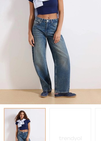 Trendyol & Milla Yuksek Bel Genis Paca Mavi Denim Jean