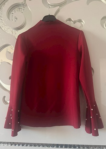 Mango Bordo İnci Detayli Uzun Kollu Bluz