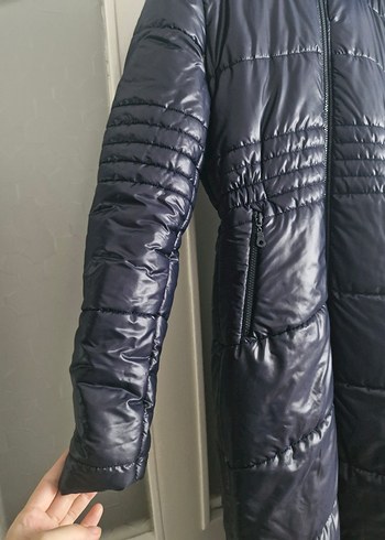 Koyu Lacivert Uzun Kadın Kışlık Mont - Görsel 3