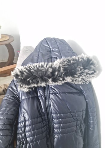 Koyu Lacivert Uzun Kadın Kışlık Mont - Görsel 6