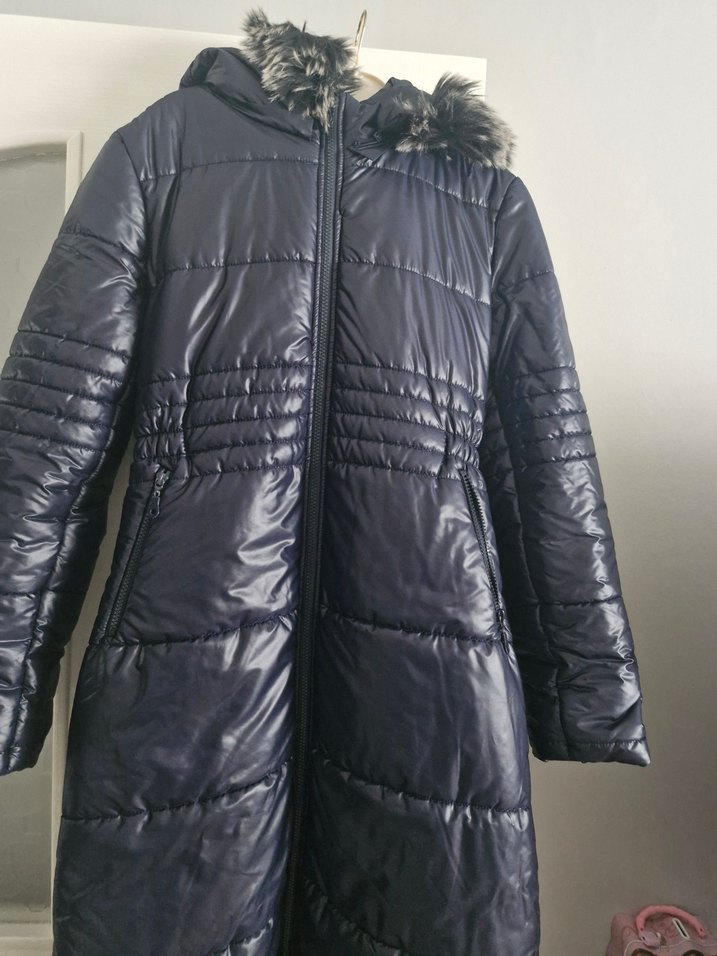 Koyu Lacivert Uzun Kadın Kışlık Mont - Görsel 2