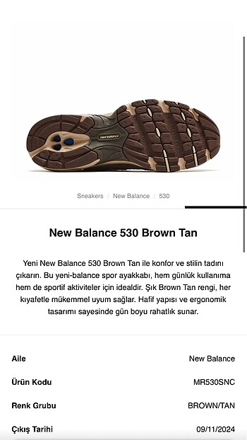 39,5 Beden Orijinal Brown Tan New Balance 530