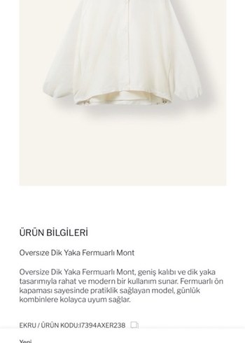 Defacto Ekru Oversize Dik Yaka Mont