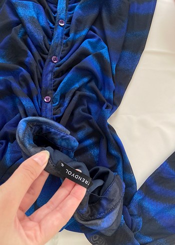 xl Beden mavi Renk Kadın Lacivert Uzun Kol Pilili Elbise