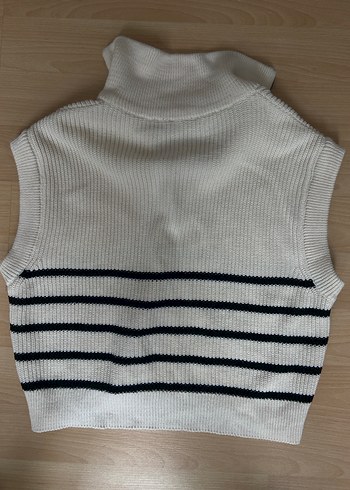 Fermuarlı çizgili triko süveter - Görsel 5