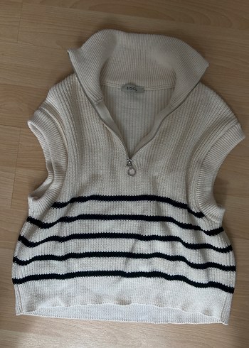 Fermuarlı çizgili triko süveter - Görsel 2