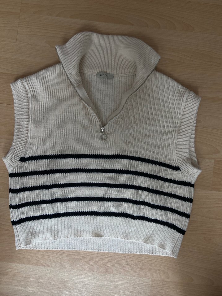 Fermuarlı çizgili triko süveter - Görsel 3