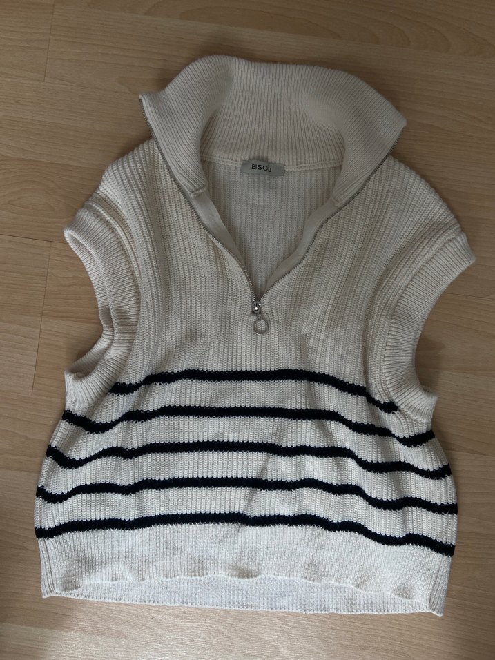 Fermuarlı çizgili triko süveter - Görsel 2